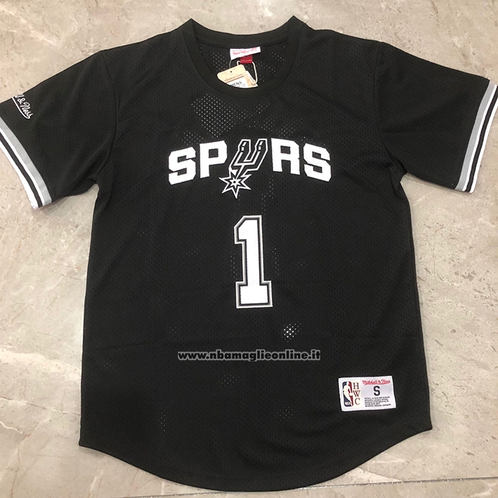 Maglia Manica Corta San Antonio Spurs Victor Wembanyama No 1 Nero